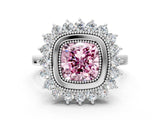 White gold Fancy Pink Cushion  Halo Diamond Ring with Milgrain Edge and Round Prong Setting_38