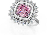 White gold Fancy Pink Cushion  Halo Diamond Ring with Milgrain Edge and Round Prong Setting_39