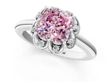 White gold Fancy Pink Cushion  Halo Diamond Ring with Round Cluster Setting, Solitaire Band, and Four-Prong Setting_50
