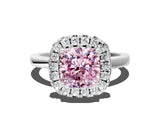 White gold Fancy Pink Cushion  Halo Diamond Solitaire with Pavé Band and Four-Prong Setting_126