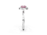 White gold Fancy Pink Cushion  Halo Diamond Solitaire with Pavé Band and Four-Prong Setting_128