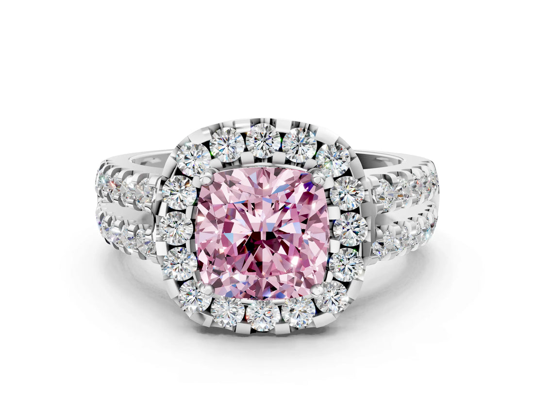 White gold Fancy Pink Cushion  Halo Diamond Split Shank Engagement Ring with Prong Setting_27