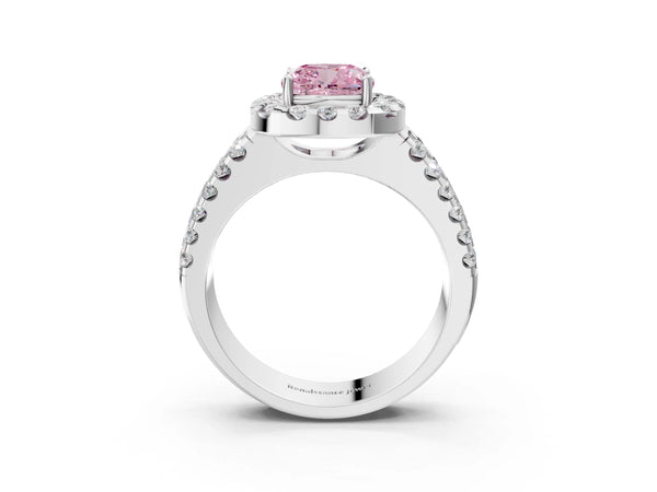 Platinum Fancy Pink Cushion  Halo Diamond Split Shank Engagement Ring with Prong Setting