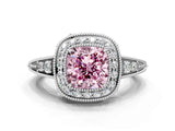 White gold Fancy Pink Cushion  Halo Diamond Split Shank Ring with Milgrain Detail_49