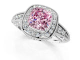 White gold Fancy Pink Cushion  Halo Diamond Split Shank Ring with Milgrain Detail_50