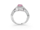 White gold Fancy Pink Cushion  Halo Diamond Split Shank Ring with Milgrain Detail_52