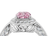 White gold Fancy Pink Cushion  Halo Diamond Split Shank Ring with Milgrain Detail_52