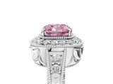 White gold Fancy Pink Cushion  Halo Diamond Split Shank Ring with Milgrain Detail_54