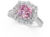 White gold Fancy Pink Cushion  Halo Milgrain Pave Diamond Ring with Four-Prong Setting 2