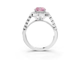 White gold Fancy Pink Cushion  Halo Milgrain Solitaire with Bezel Set Side Stones and Pave Band_59
