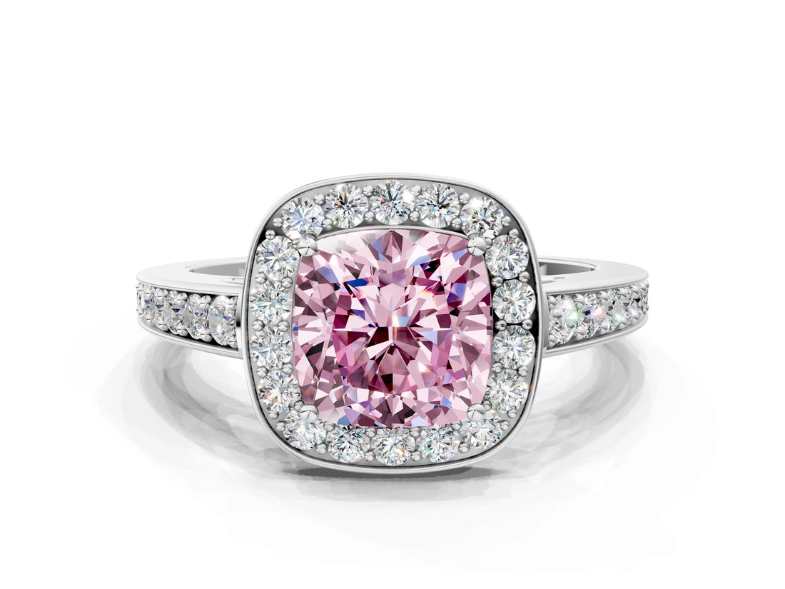 White gold Fancy Pink Cushion  Halo Pavé Diamond Engagement Ring with Bezel Setting_49