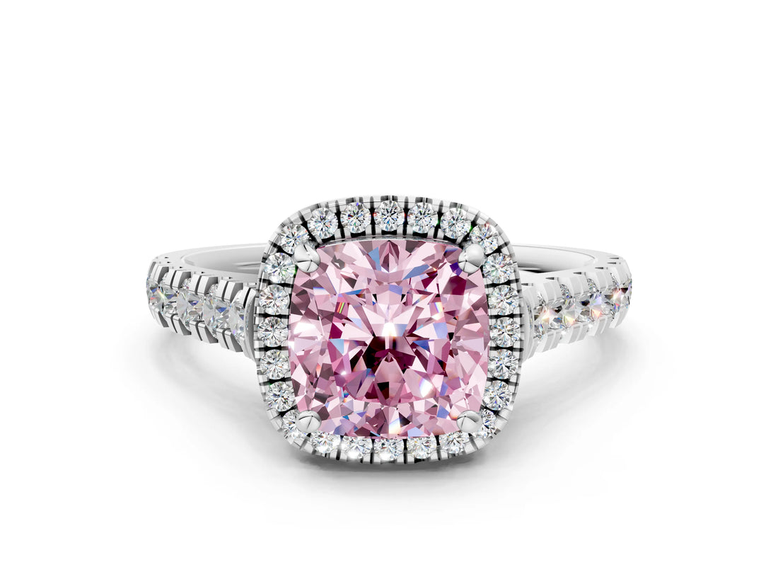 White gold Fancy Pink Cushion  Halo Pavé Diamond Engagement Ring with Four-Prong Setting_26
