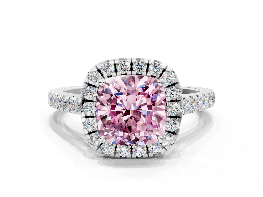 White gold Fancy Pink Cushion  Halo Pavé Diamond Engagement Ring with Four-Prong Setting_3