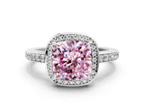 White gold Fancy Pink Cushion  Halo Pave Band Solitaire Ring with Prong Setting_102