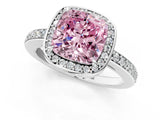 White gold Fancy Pink Cushion  Halo Pave Band Solitaire Ring with Prong Setting_109