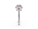 White gold Fancy Pink Cushion  Halo Pave Band Solitaire Ring with Prong Setting_110