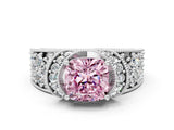 White gold Fancy Pink Cushion  Halo Pave Diamond Engagement Ring with Milgrain Detailing_48