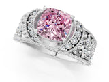 White gold Fancy Pink Cushion  Halo Pave Diamond Engagement Ring with Milgrain Detailing_49