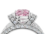White gold Fancy Pink Cushion  Halo Pave Diamond Engagement Ring with Milgrain Detailing_52
