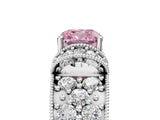 White gold Fancy Pink Cushion  Halo Pave Diamond Engagement Ring with Milgrain Detailing_54