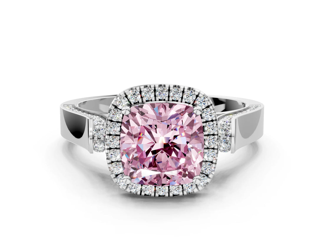 White gold Fancy Pink Cushion  Halo Pave Split Shank Prong Setting Ring_87