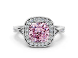 White gold Fancy Pink Cushion  Halo Round Diamond Milgrain Pave Engagement Ring_3