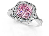 White gold Fancy Pink Cushion  Halo Round Diamond Milgrain Pave Engagement Ring_4
