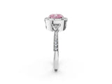 White gold Fancy Pink Cushion  Halo Round Diamond Milgrain Pave Engagement Ring_5