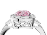 White gold Fancy Pink Cushion  Halo Round Diamond Milgrain Pave Engagement Ring_7