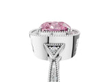 White gold Fancy Pink Cushion  Halo Round Diamond Milgrain Pave Engagement Ring_8
