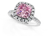 White gold Fancy Pink Cushion  Halo Round Diamond Pavé Band Four-Prong Ring_4