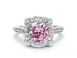 White gold Fancy Pink Cushion  Halo Round Diamond Pave Band with Four-Prong Setting_50