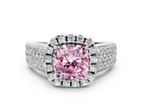 White gold Fancy Pink Cushion  Halo Round Diamond Pave Band with Prong Setting_24