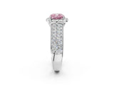 White gold Fancy Pink Cushion  Halo Round Diamond Pave Band with Prong Setting_26