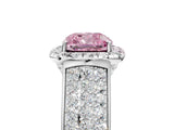 White gold Fancy Pink Cushion  Halo Round Diamond Pave Band with Prong Setting_29