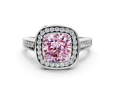 White gold Fancy Pink Cushion  Halo Solitaire Diamond Ring with Pave Band and Bezel Setting_49