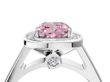 White gold Fancy Pink Cushion  Halo Solitaire Diamond Ring with Pave Band and Bezel Setting_53
