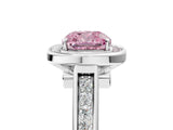 White gold Fancy Pink Cushion  Halo Solitaire Diamond Ring with Pave Band and Bezel Setting_54