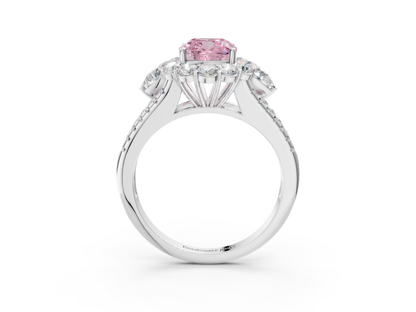 White Gold Cushion Cut Halo Pear Side Stone Engagement Ring Setting for Fancy Pink Center