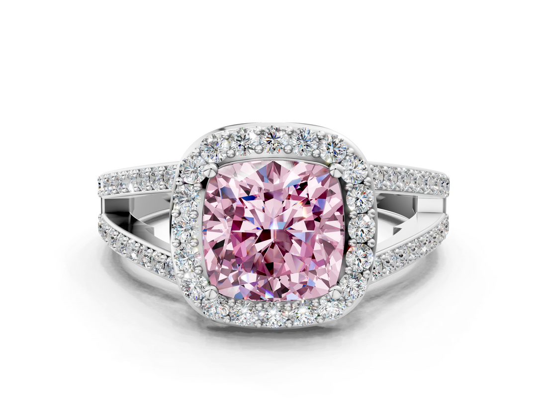 White gold Fancy Pink Cushion  Halo Split Shank Diamond Ring with Four-Prong Setting_32