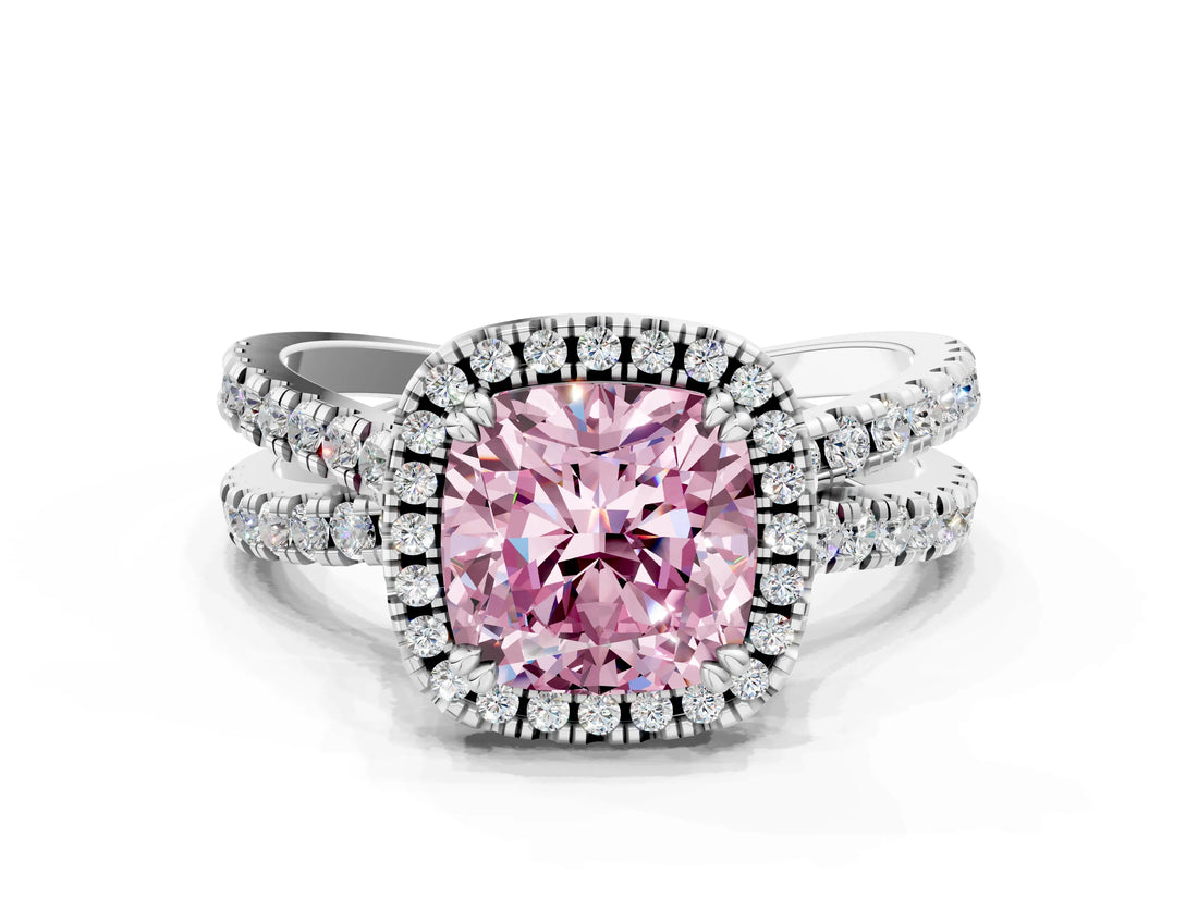 White gold Fancy Pink Cushion  Halo Split Shank Diamond Ring with Pavé Setting_38
