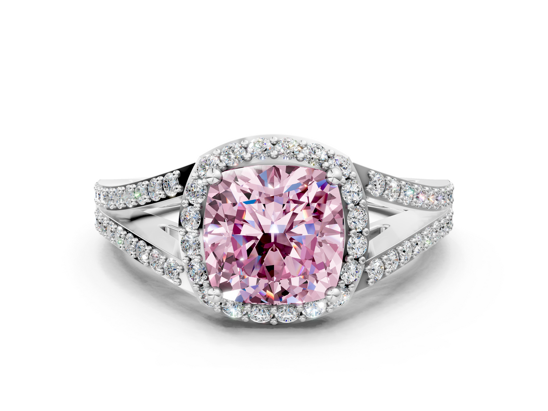 White gold Fancy Pink Cushion  Halo Split Shank Diamond Ring with Prong Setting_20