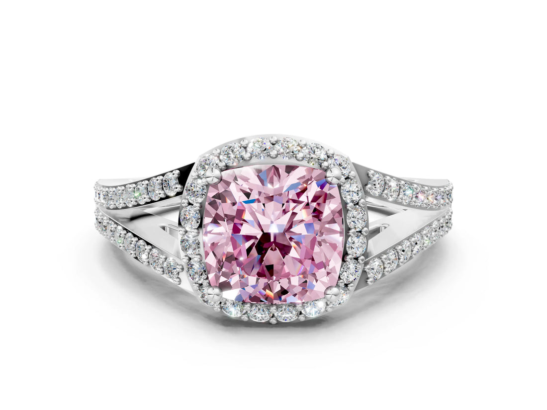 White gold Fancy Pink Cushion  Halo Split Shank Pave Diamond Ring with Four-Prong Setting_49