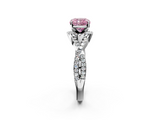White gold Fancy Pink Cushion  Halo Twist Band Solitaire Prong Setting Ring_86