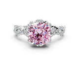White gold Fancy Pink Cushion  Halo Twist Band Solitaire Ring with Six-Prong Setting_31