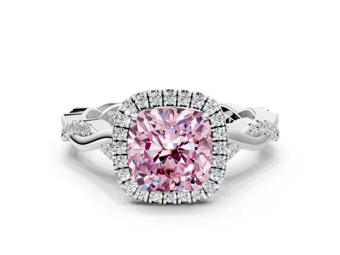 White gold Fancy Pink Cushion  Halo Twist Band Solitaire Ring_20