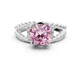 White gold Fancy Pink Cushion  Halo Twisted Band Four-Prong Ring_32