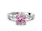 White gold Fancy Pink Cushion  Milgrain Bezel Diamond Engagement Ring with Solitaire Prong Setting_173