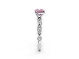 White gold Fancy Pink Cushion  Milgrain Bezel Diamond Engagement Ring with Solitaire Prong Setting_175