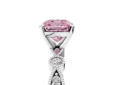 White gold Fancy Pink Cushion  Milgrain Bezel Diamond Engagement Ring with Solitaire Prong Setting_182